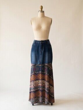 Blue Denim Boho Skirt